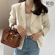 【初色】小香風純色西裝領粗花呢單排釦修身長袖西裝外套女外套-共2色-16078(F可選) F 米色