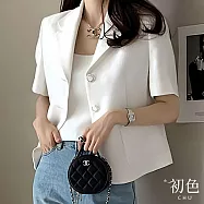 【初色】簡約小香風肌理感翻領正肩短袖短版西裝外套女外套-共2色-16091(F可選) F 白色