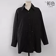 【初色】簡約寬鬆輕薄開岔下擺排釦收腰翻領長袖風衣襯衫外套女外套-共3色-16094(F可選) F 黑色