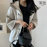 【初色】簡約純色抽繩收腰連帽拉鍊落肩長袖夾克風衣外套女外套-共3色-16095(F可選) F 淺灰色