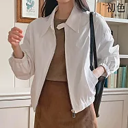 【初色】韓版簡約薄款短款純色拉鍊翻領長袖夾克外套女外套-共2色-16096(F可選) F 白色