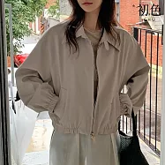 【初色】韓版簡約薄款短款純色拉鍊翻領長袖夾克外套女外套-共2色-16096(F可選) F 灰色