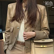 【初色】韓系立領長袖單排扣短款皮衣夾克外套女外套-共2色-16098(F可選) F 卡其色