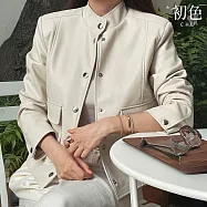 【初色】韓系立領長袖單排扣短款皮衣夾克外套女外套-共2色-16098(F可選) F 米白色