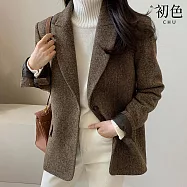 【初色】韓系商務風寬鬆正肩修身顯瘦長袖西裝外套女外套-共2色-16110(F可選) F 咖啡色
