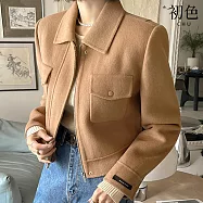 【初色】純色簡約韓系修身短款翻領長袖夾克毛呢外套女外套-共3色-16120(F可選) F 駝色