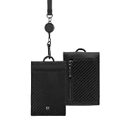 Mondaine 瑞士國鐵 真皮對開式拉鍊證件套 (附溜溜球掛繩/卡夾/零錢袋) - 碳纖維紋