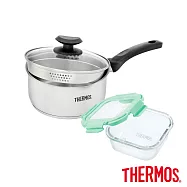 【THERMOS 膳魔師】瀝水鍋+保鮮盒 超值兩件組(SPC-S18+Z-GFC520)