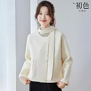 【初色】簡約小香風設計感毛呢純色圓領金釦長袖外套女外套-共2色-16216(F可選) F 米色