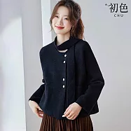 【初色】簡約小香風設計感毛呢純色圓領金釦長袖外套女外套-共2色-16216(F可選) F 黑色