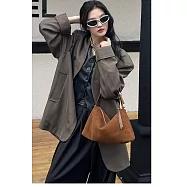 O-ni O-ni全新品精選優質頭層牛皮加厚麂皮輕盈實用腋下托特包(品質保證)(bag-6159) 卡其色