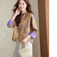 【MsMore】 新中式國緹花減齡外套盤扣寬鬆上衣# 126378 L 金色