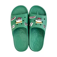 【Kusuguru Japan】日本眼鏡貓 洞洞鞋 輕量防水雲朵厚底拖鞋 附鞋扣-折耳貓款 -綠色M號