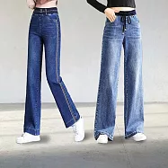 【初色】休閒高腰修身顯瘦牛仔褲休閒褲寬褲長褲-10款任選-14958(M-4XL可選) M D.淺藍色