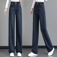 【初色】休閒高腰修身顯瘦牛仔褲休閒褲寬褲長褲-10款任選-14958(M-4XL可選) 2XL H.深藍色長褲