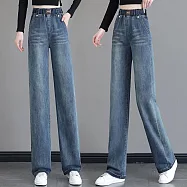 【初色】休閒高腰修身顯瘦牛仔褲休閒褲寬褲長褲-10款任選-14958(M-4XL可選) 2XL H.淺藍色長褲