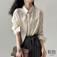 【初色】韓系純色單排釦圍巾領長袖休閒襯衫上衣女上衣-共2色-16270(M-2XL可選) M 杏色