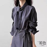 【初色】韓系純色單排釦圍巾領長袖休閒襯衫上衣女上衣-共2色-16270(M-2XL可選) M 深灰色