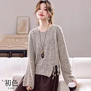 【初色】日式純色花紗圓領流蘇下擺毛衣針織衫上衣女上衣-共2色-16240(F可選) F 卡其色