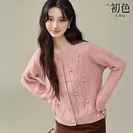 【初色】慵懶風麻花甜美寬鬆圓領排釦長袖針織毛衣上衣女上衣-共2色-16232(M/L可選) M 粉色