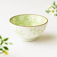 【日本野田】美濃燒|Cosmos小花 陶瓷餐碗13cm ‧ 綠