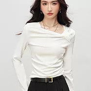 【MsMore】 長袖T恤優雅氣質造型上衣# 126414 XL 白色