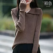 【初色】韓版純色海軍領大翻領打底針織長袖毛衣上衣女上衣-共4色-16224(F可選) F 咖色