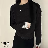 【初色】半高領蕾絲拼接袖保暖毛衣針織上衣女上衣-共3色-16237(F可選) F 黑色