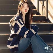 【初色】慵懶風休閒寬鬆撞色條紋連帽衛衣上衣女上衣-多色條紋-16373(M-XL可選) XL 多色條紋