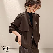 【初色】港風鬆弛感純色短款寬鬆長袖風衣夾克外套女外套-摩卡色-16400(M-2XL可選) M 摩卡色