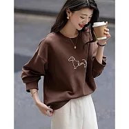 【MsMore】 簡約風小狗繡花圓領T休閒舒適上衣# 126472 XL 棕色