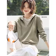 【MsMore】 拼接撞色條紋休閒上衣連帽T# 126480 2XL 綠色