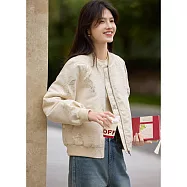 【MsMore】 喜上眉梢金絲雪尼爾肌理感緹花棒球服外套# 126486 L 米白色