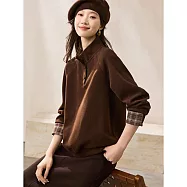 【MsMore】 假兩件立領袖口拼接撞色層次感上衣# 126488 2XL 棕色