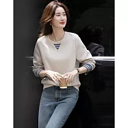 【MsMore】 清新雲朵棉寬鬆時髦羅紋撞色袖口T上衣# 126491 XL 杏色