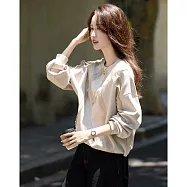 【MsMore】 透氧雲朵棉圓領蕾絲寬鬆彈力T上衣# 126499 M 杏色