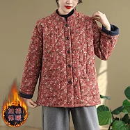 【ACheter】 過年福歲碎花夾棉大口袋薄棉保暖外套寬鬆# 126553 L 橘色