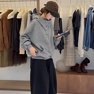 【MsMore】 小衆設計感灰色連帽印花上衣# 126590 L 灰色