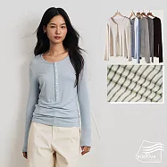 【BODYAIR嚴選】圓領輕暖羊毛天絲半扣型上衣(蓄熱.長袖.內搭.T恤.保暖.CASUAL) L 藍