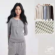 【BODYAIR嚴選】圓領輕暖羊毛天絲半扣型上衣(蓄熱.長袖.內搭.T恤.保暖.CASUAL) L 灰