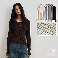 【BODYAIR嚴選】圓領輕暖羊毛天絲半扣型上衣(蓄熱.長袖.內搭.T恤.保暖.CASUAL) M 棕