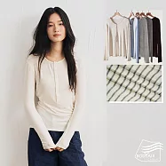 【BODYAIR嚴選】圓領輕暖羊毛天絲半扣型上衣(蓄熱.長袖.內搭.T恤.保暖.CASUAL) M 白