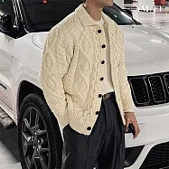 【AMIEE】加厚復古粗線翻領毛衣外套(男裝/KDTQ-W109) 3XL 杏色