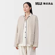 【MUJI 無印良品】女棉混刺縫開襟衫 XL 淺米