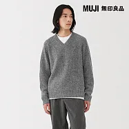【MUJI 無印良品】男羊毛中密織螺紋V領針織衫 S 灰色