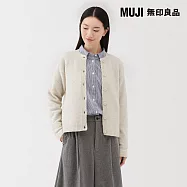 【MUJI 無印良品】女羊毛混毛絨圓領開襟衫 S 粉米