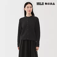 【MUJI 無印良品】女羊毛混毛絨圓領開襟衫 S 深灰