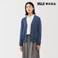 【MUJI 無印良品】女水洗羊毛中密織V領開襟衫 S 藍色