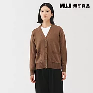 【MUJI 無印良品】女水洗羊毛中密織V領開襟衫 L 駝色