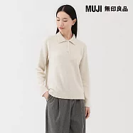【MUJI 無印良品】女羊毛混毛絨POLO針織衫 S 粉米